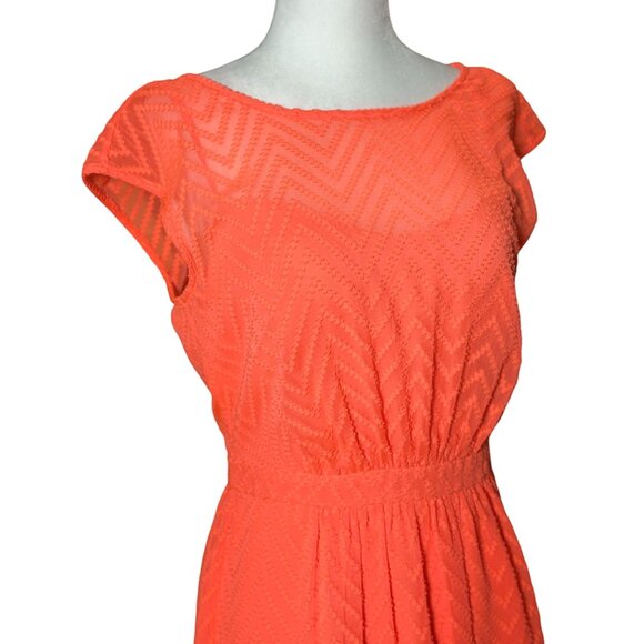 J.Crew Neon Orange Sleeveless chiffon Womens 4 Mini Dress in zigzag Beach Style - Picture 3 of 12